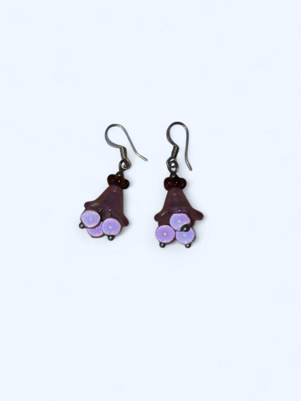 Purple Glass Flower Drop Earrings